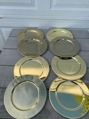 Gold Metal Charger Plates Set of 8 Beaded Rim Metallic 12”Wedding Table Decor